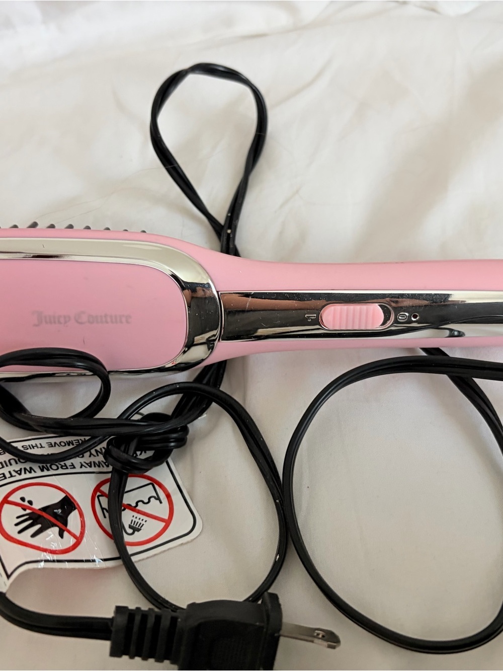 Juicy Couture Pink and Chrome Heated Hair Straightening Brush